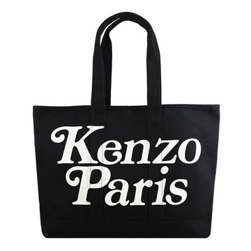 KENZO 8SA911 燙印LOGO大容量帆布肩背托特包/購物包.黑