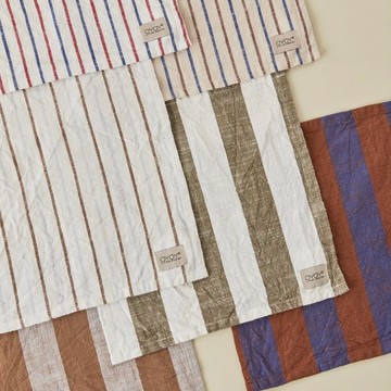 OYOY Kurin 有機棉條紋茶巾3入組 - 橄欖綠 / 海軍藍