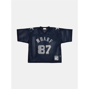 Mharf 藏青色87大網眼球衣美式街頭復古印花球服短袖t恤男女夏季