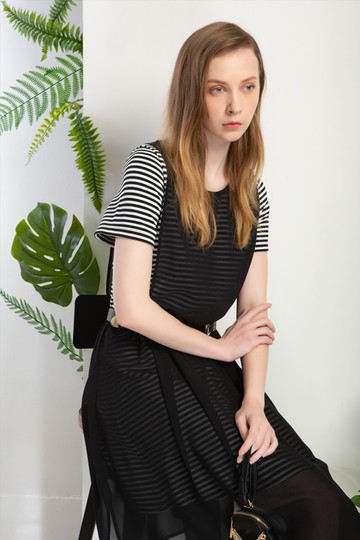 MW 條紋拼接雪紡洋裝