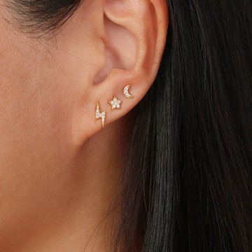 s925銀韓版小鑽耳釘 星星月亮造型 不對稱超迷你耳釘耳飾品