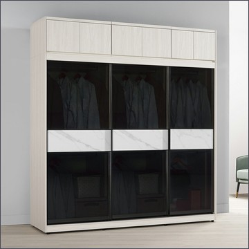 7尺被櫥式鋁框滑門衣櫥黑玻璃(衣櫥+被櫃) 收納衣櫃 拉門衣櫥【149B107217】Leader傢居館149-A214+A214+A211