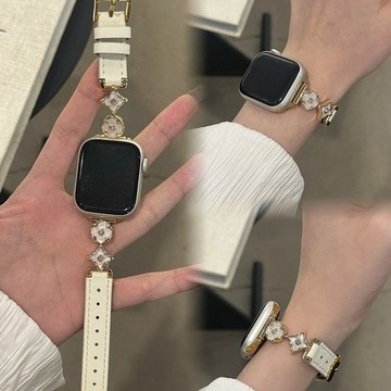 四葉草皮質 真皮錶帶 適用於 Apple watch 蘋果iWatch錶帶 手腕錶帶
