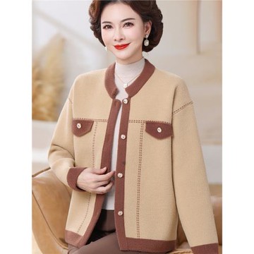 媽媽秋裝小香風毛呢針織外套2025新款中老年女秋冬呢子開衫上衣服
