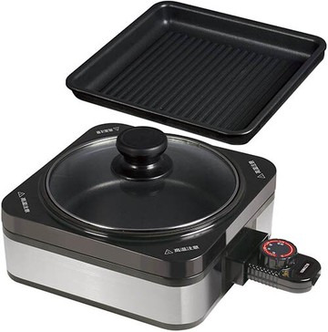 Yamazen【日本代購】山善 電熱烤盤 烤鍋1人用 波形烤盤 YHC-W600