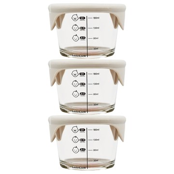LocknLock 樂扣樂扣 GLASS 副食品圓形保鮮盒 230ml 適用於分裝、食用、冷凍和電鍋  淺粉色  3個