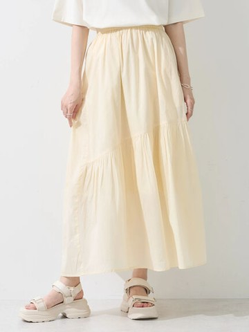 巴里紗棉質分層式喇叭剪裁長裙(1K46L0L0100) - earth music&ecology