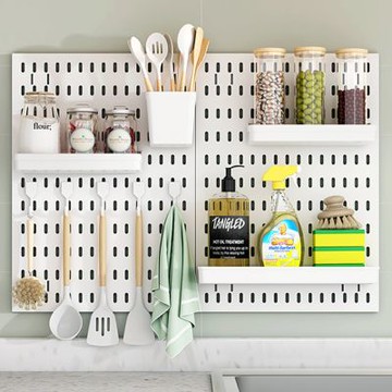 好拾選物 壁掛式洞洞板/多功能掛架/浴室廚房壁掛收納架/免打洞掛架-白色組合B款