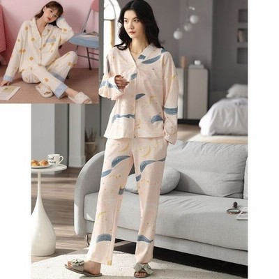 パジャマ レディース 長袖 長ズボン 前開き 上下セット パジャマセット かわいい ルームウエア 部屋着 ゆったり 綿 コットン 春 秋 冬 通販 Lineポイント最大get Lineショッピング