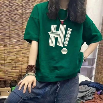 優質T桖100%純棉 美式復古上衣 短袖T恤女 短袖上衣 oversizeT恤 寬鬆百搭上衣 圓領上衣 印花 T恤女短袖