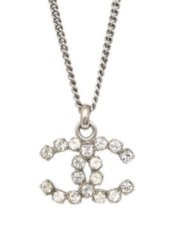 CHANEL Pre-Owned - 2005 rhinestone-embellished CC pendant necklace - women - Silver Plated/Rhinestone - One Size