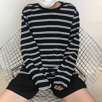 FINDSENSE Z1 日系 時尚 潮 男女情侶款 時尚 休閒條紋 長袖T恤 上衣 衛衣