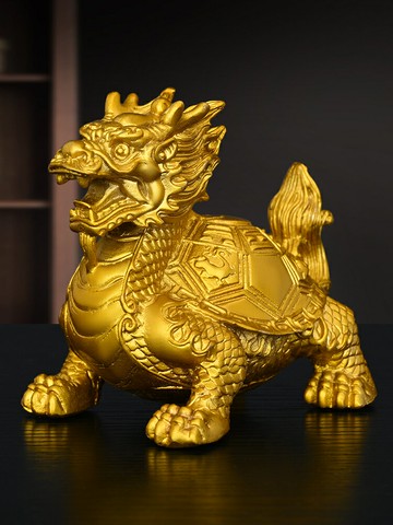 招財擺件送禮禮品 黃銅八卦龍龜擺件霸下神獸龍頭龜辦公室玄關裝飾工藝品赑屃龍首龜