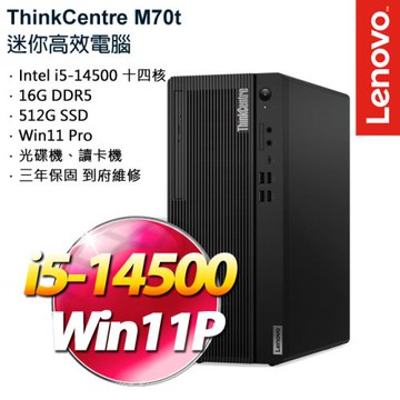 Lenovo 聯想 ThinkCentre M70t 商用桌機 i5-14500/16G/PCIe 512G SSD/W11P/三年保