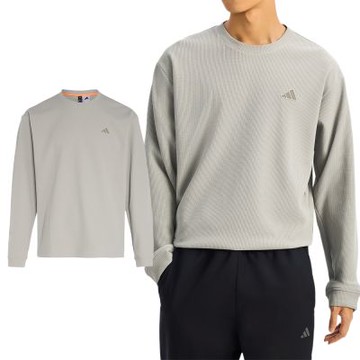 Adidas TH WAFFLE Crew 男款 灰色 運動 休閒 圓領 上衣 長袖 KR2542