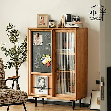 【小半家具】穀倉門邊櫃 北歐櫻桃木實木玻璃門黑板書櫃/儲物櫃 (H014347712)