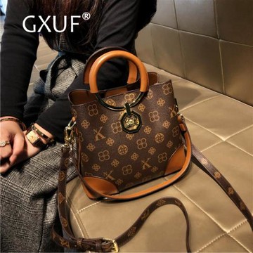 GXUF手提水桶包女士2026新款時尚時尚質感小眾復古老花單肩斜挎包