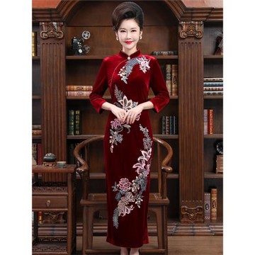 碧陽2022年秋季新款高端大牌氣質顯瘦喜婆婆改良版絲絨旗袍連衣裙