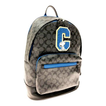 【COACH】史努比聯名款滿版LOGO皮革後背包-黑灰