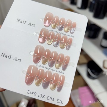 ➕最新設計款穿戴甲💅春日馬卡龍幻彩V法式拚鑽貓眼美甲高級感百搭顯白純手工穿戴甲短橢圓穿戴甲 CNND