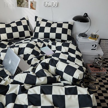台灣出貨 日式無印風 床包組 純棉床包組  單人/單人加大/雙人/雙人加大床包組 格子四件組 棋盤格四件套