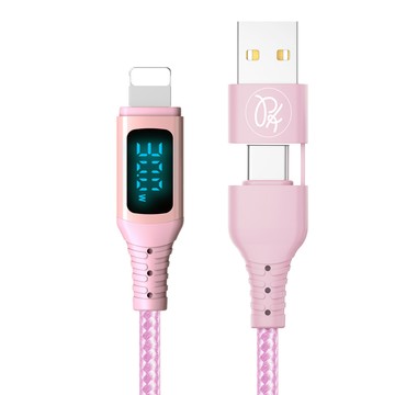 PICKOGEN 【 皮克全】二合一 Type-C/USB-A TO Lightning PD充電線傳輸線快充線編織線 神速 1.2M 粉色