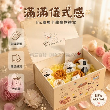 台灣出貨✨ 磁吸奶油小狗翻蓋盒 硬挺紙質禮盒 卡通生日禮物包裝 附拉菲草紙袋 桌面收納盒 贈品包裝 隱藏印花設計