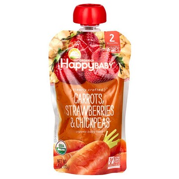 Happy Family Organics, Happy Baby®，有機嬰幼兒食品，6 個月以上，胡蘿卜、草莓和鷹嘴豆，4 盎司（113 克）