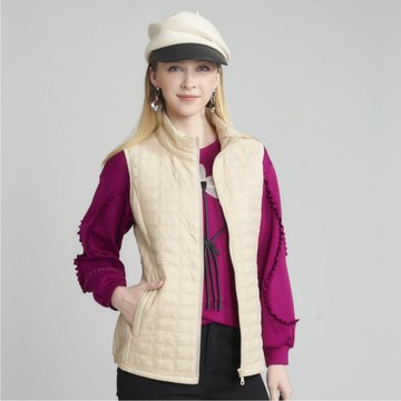 CLL巧玲瓏 立領車格拉鍊背心(米色) 5334829