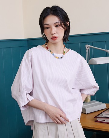 剪接下擺立體連袖條紋上衣(兩色)