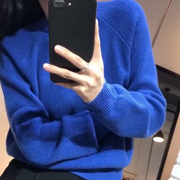 克萊因藍色山羊絨打底毛衣女2022高端品質休閑高級感針織衫上衣潮