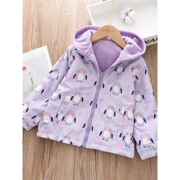 洋氣童裝秋款兒童女童雙面穿加絨外套沖鋒衣寶寶中小童卡通拉鏈衫