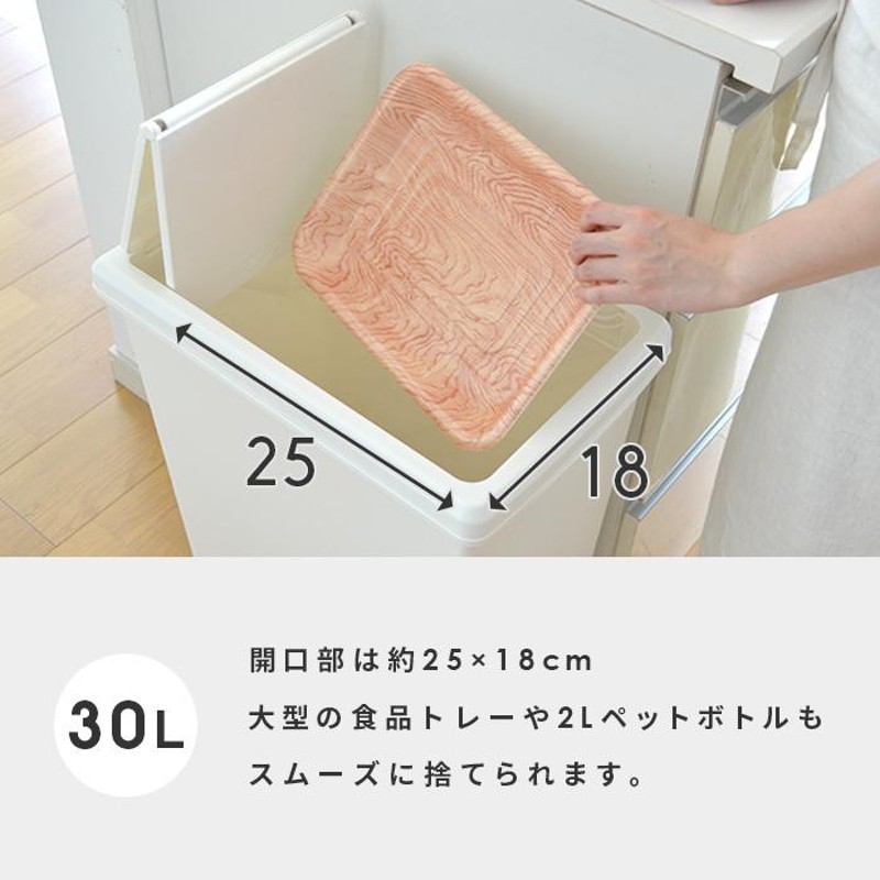 2個セット ゴミ箱 30L ふた付き スライドペール ごみ箱 フタ キャスター スリム ダストボックス キッチン 角型 分別ゴミ箱 シンプル オフ ホワイト ブラック 白 | LINEショッピング