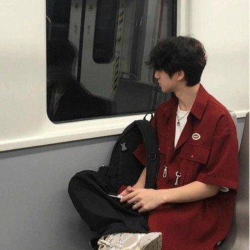 美式潮牌復古華夫格嘻哈短袖襯衫男女夏季街頭美式學院風百搭襯衣