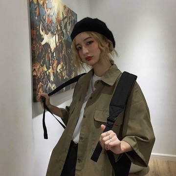 短袖襯衫女學生韓版寬鬆夏季純色情侶bf港風防曬衣復古工裝外套女