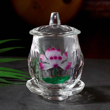 佛教用品水晶蓮花供佛大悲咒水杯供水杯圣水杯佛堂用品貢杯小號