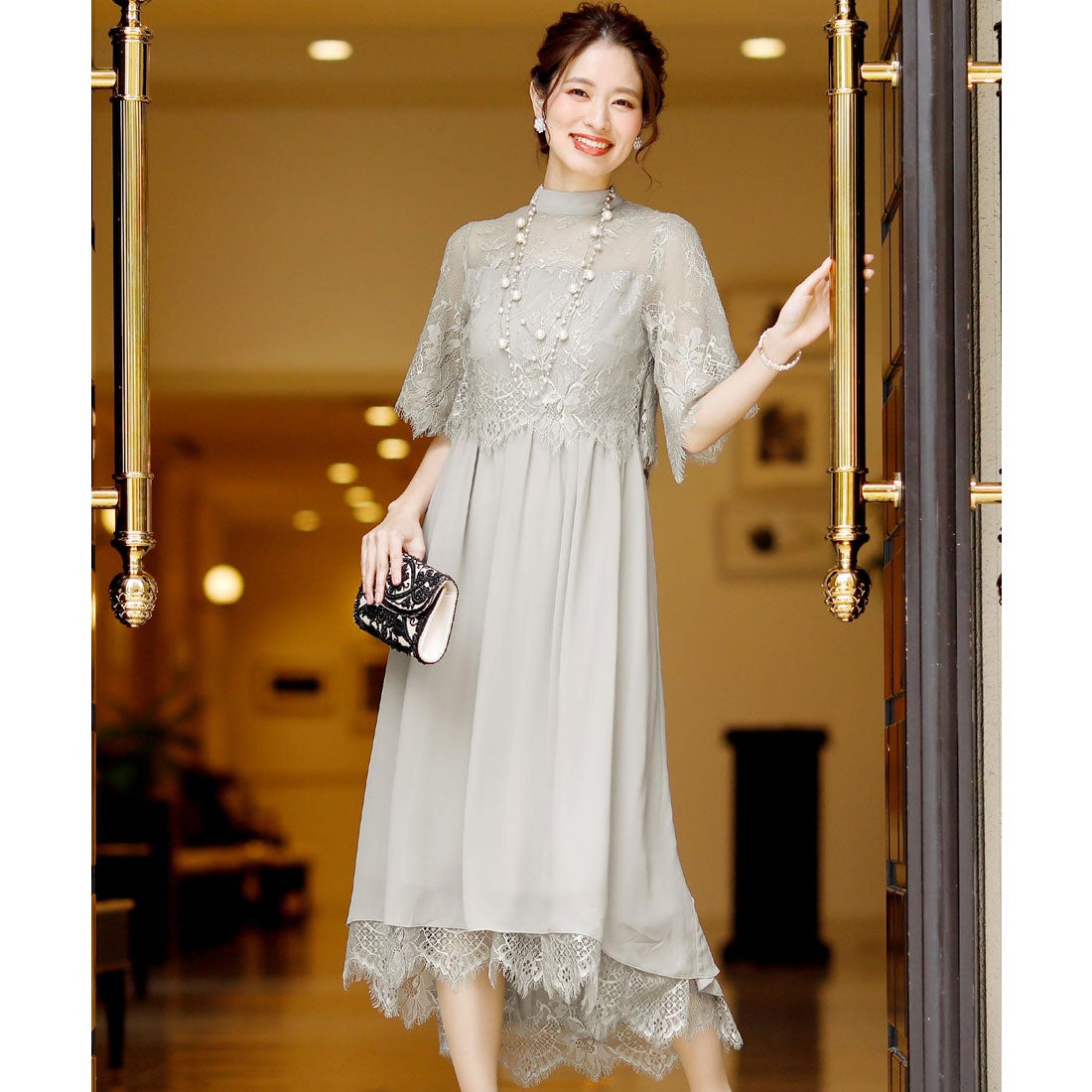 プールヴー Pourvous スカラップレースフィッシュテール ロングスカート 結婚式ワンピース 同窓会 成人式 セレモニー大きいサイズ対応フォーマルパーティードレス アイスグレー 通販 Lineポイント最大1 0 Get Lineショッピング