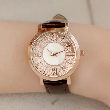 瑞士IBSO漫步羅馬流動滾珠亮漆真皮手錶-白面酒紅帶