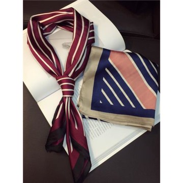 春秋季新款韓版拼色條紋小方巾 護頸小絲巾女百搭裝飾小圍巾領巾