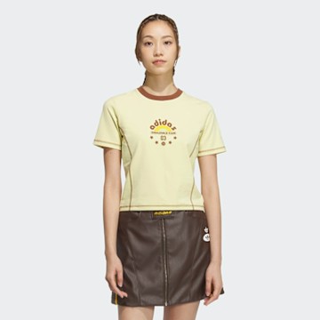 adidas 愛迪達 短袖上衣 女 三葉草 亞規 SC BABY GFX TEE 黃咖 JX6571