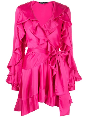 PatBO - ruffle sleeve mini wrap dress - women - Polyester/Elastane - 4 - Pink