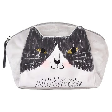 kUSUgURU JAPAN 日本眼鏡貓 Nagonago-san系列 立體貓耳毛茸茸尾巴收納包  灰色  尺寸:長直11cm/水平14cm/底寬5cm