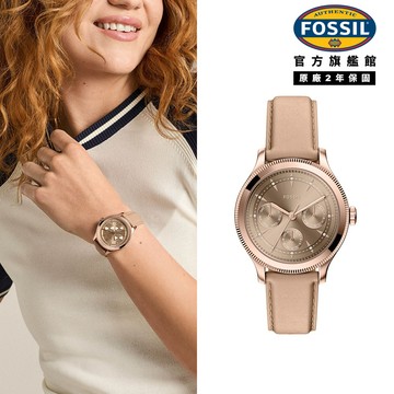 【FOSSIL 官方旗艦館】Brynn 簡約金棕三眼女錶 裸色真皮錶帶 38 MM BQW8044