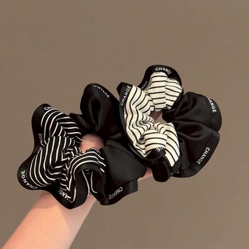 法式小香風大腸髮圈女高級感黑白拼接髮繩時尚紮馬尾皮筋頭繩髮飾