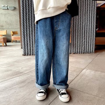 女童牛仔褲2025春裝新款中大童休閑直筒褲拖地寬松兒童闊腿褲復古