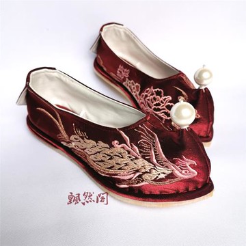 【飄然閣●皇孋】漢服婚鞋弓鞋暗紅天絲（不含珍珠毛球）工期60天