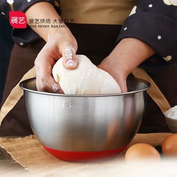 展藝304不銹鋼打蛋盆帶刻度和面盆揉面發面盆家用烘焙工具攪拌盆