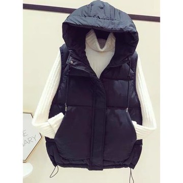 馬甲女2025秋冬季新款外穿短款馬夾連帽抽繩加厚羽絨棉服坎肩背心