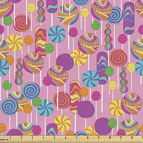 Lunarable Colorful Fabric by The Yard, Candy Pattern Multicolored Elements