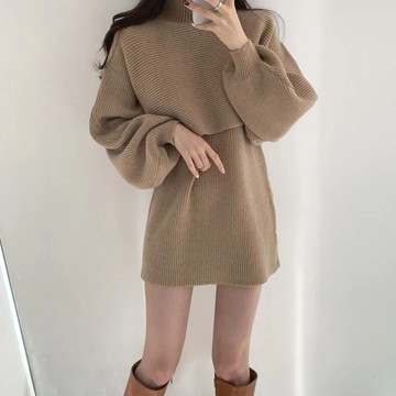 韓版簡約半高領短款泡泡秀針織上衣【S158】